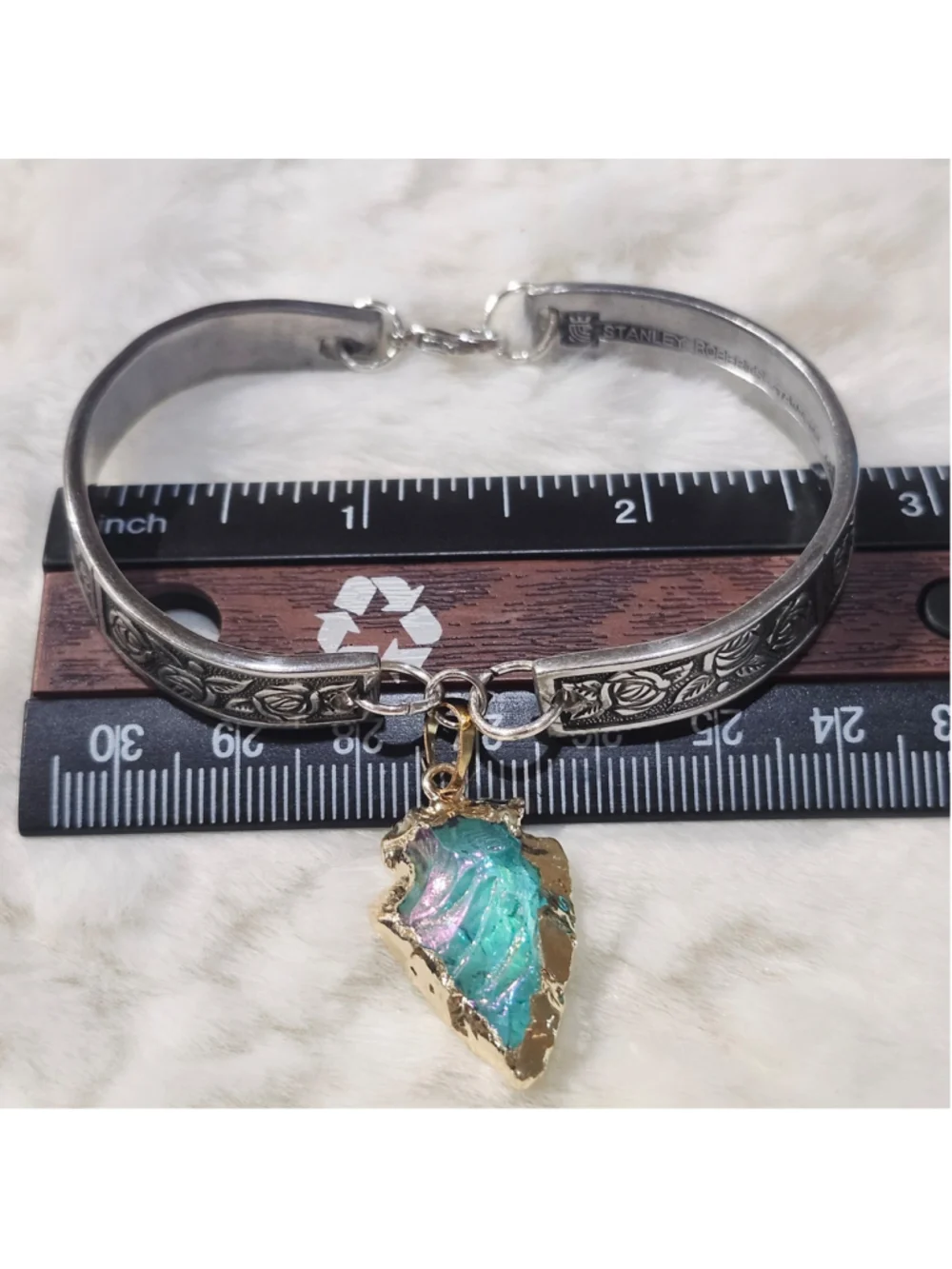 Rose Pattern Silverwear Bracelet with charm